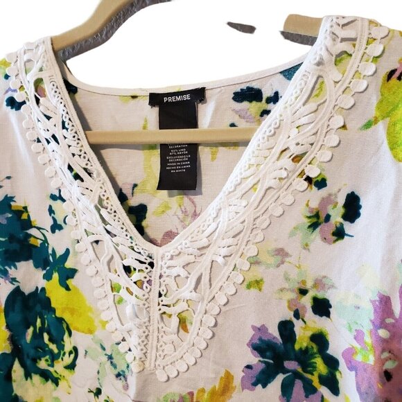 Premise Womens Belize City Floral Lace-Trim Tunic Top Linen/Rayon Blend Size XXL - Picture 2 of 16